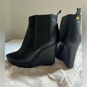 Jimmy Choo Wedge Heel Black Leather Boots.  Size 39.  Excellent condition!
